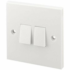 2 Gang 2 Way Light Switch Double Twin White 2G Plastic and Fixing Screws Fitting
