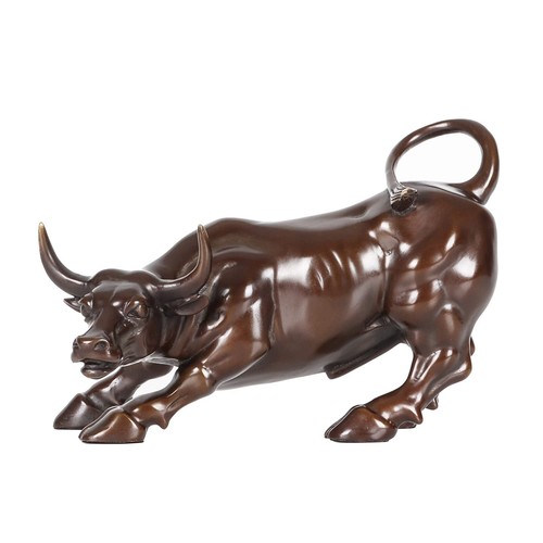 Bronze wall street bull statue - wall,