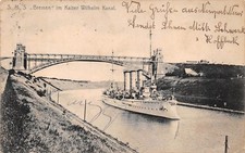 GERMANY, ARMORED NAVAL CRUISER SMS BREMEN IN KAISER WILHELM CANAL used 1907
