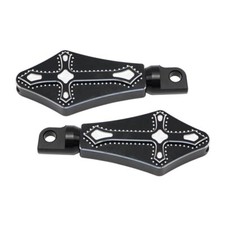 For Harley Davidson Cross Foot Pegs Footrest Pedal Billet Black w/ Silver Edge