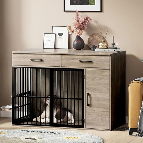 Large wooden dog crate with - large,