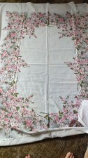 Vintage Calirfornia Print Tablecloth Pink Flowers Dogwood Tree 52" x 72"