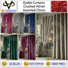 Crushed Velvet Curtains Pair Eyelet Ring Top Tie Backs Fully Lined Ready Made
