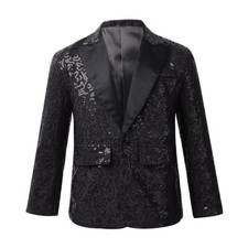 UK Kids Boys Shiny Sequins Blazer Coat Tuxedo Suit Wedding Banquet Prom Jackets