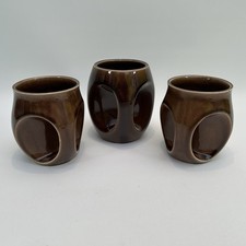 Vintage Holkham Pottery Brown 2 Owl Eye Mugs T112 & 1 Large T106