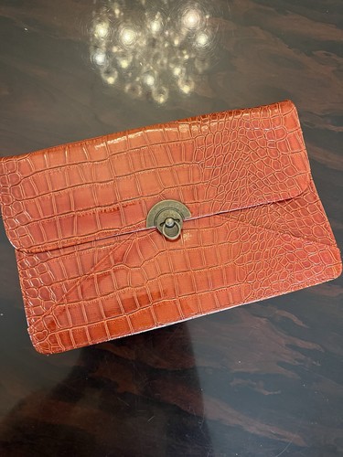 Croc embossed leather clutch - ,