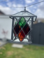 Vintage Leaded Stained Glass Lantern Shade Ceiling Porch Light