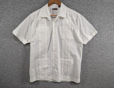 Centro Men's White Guayabera Yucatan Cuban Style Embroidered Button Shirt S