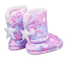 GIRLS UNICORN PINK FAUX FUR WARM PULL ON BOOTIE SLIPPERS HARD SOLE UK SIZE 8-2