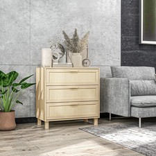 Rattan Woven Panel Chest of Drawers Bedroom Dresser Storage Unit Natural Finish