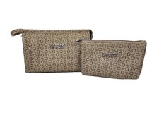 Guess Cosmetic Bag Set Brown Logo Travel Makeup Pouch Zip-Up Case New Gift