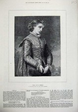 Original Old Antique Print 1872 Portrait Viola Beautiful Woman Art Victorian