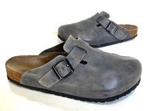 Mens/Ladies Birkenstock BOSTON Grey leather Slip-on Clog Mules Size UK 8 Good