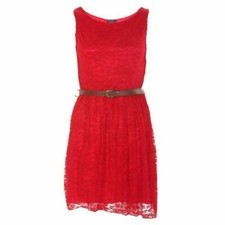 LADIES SLEEVELESS FLORAL LACE SKATER FRANKIE BELTED PARTY FANCY DRESS TOP