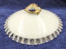 Vintage French WHITE GLASS COOLIE LIGHT SHADE CLEAR FRILL EDGE + Brass Fitting