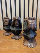 Vintage Three Wise Monkeys Hear No Evil,Speak No Evil, See No Evil Carved Statue