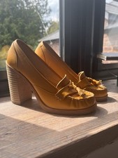 Swedish Hasbeens Sky High tassel Loafer Court Shoes Mustard UK Size 6 EU 39
