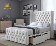 Wingedback Divan Bed Set Chesterfield Plush Velvet Upholstered 54" Headboard UK