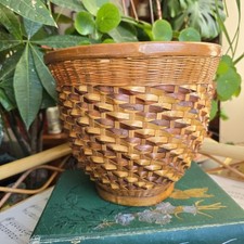 Vintage Wicker Planter Plant Pot Holder Woven Lattice Cottage Bohemian 25 Cm