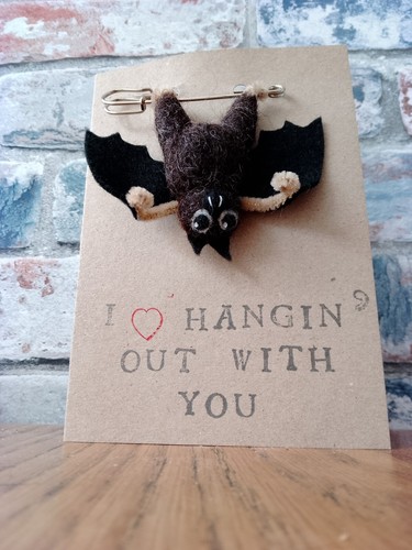 Bat birthday card brooch - birthday,