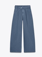 Zara Blue High Waist Paperbag Belted Trousers Size 12 6929/051