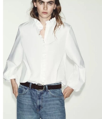 Zara white ruffled poplin - white,