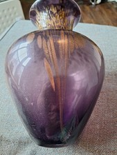 Hand-blown purple and gold lustre glass vase