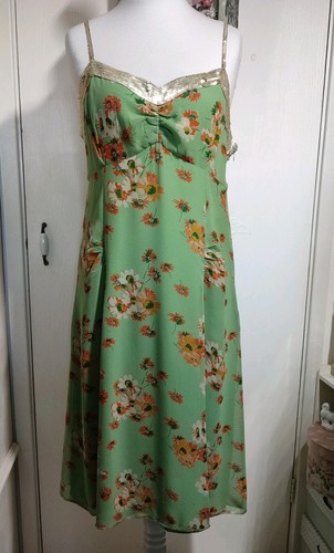 Green silk slip dress - green, sequins