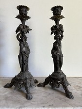 Vintage French Cast Iron Candlesticks