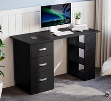 Computer Desk Home Office 3 Drawer 3 Shelf Wooden Desktop Table PC Laptop Black
