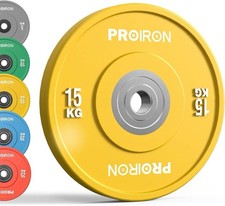 PROIRON 1x 15KG Yellow Bumper Plate Weight Training Gym Equipment Durable