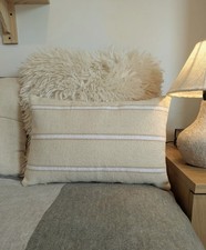 Grain sack striped cushion cover, white beige stripe cottage farmhouse oblong