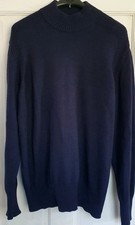 JAEGER Mens Mock Neck Jumper UK L Navy Blue 100% Pure New Wool L29" Vgc 