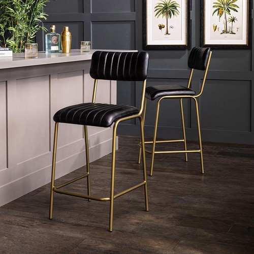 Black real leather bar stool - real,