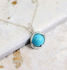 Turquoise Pendant Necklace Sterling Silver Handmade December Birthstone Gift Box