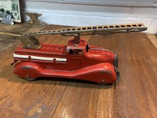 Rare English 1949 KELO  Pressed Steel Super Fire Truck Toy 9.5” W/Ringing Bell