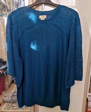 FAT FACE ANGELINA KNIT SHORT SLEEVE BLOUSE TOP TEAL GREEN SPARKLE UK20 BN