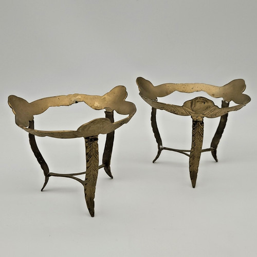 Pair brass decorative tri - decorative, leg