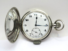 1918 Swiss made Half Hunter pocket watch solid silver case very g. c and working