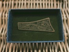 Viking Nordic Bar Engraved Dragon & Celtic Symbols Vintage Brass Brooch 