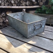 Old Vintage Galvanised Metal Rectangular Planter Shed Storage Pot 17.75” x 10”