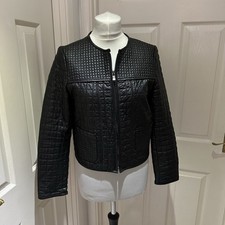 Zara Black Lamb Leather Soft Quilted Size Large Jacket Zip Indie Rock Grunge 