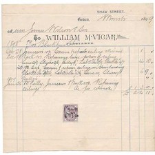 1899 Billhead, William McVicar, Plasterer, Shaw Street GOVAN GLASGOW