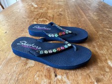 BRAND NEW SKECHERS BLUE SANDALS UK 4 SUMMER BEACH FLIP FLOPS SHOES YOGA FOAM