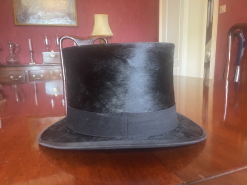 Vintage black silk top hat - black,