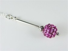 Pretty Pink Shamballa Pave Disco Ball Bead Necklace, 28" Silver Brass Chain