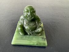 Small Green Nephrite Jade Type Hardstone Carved Buddha Sculpture On Base