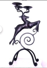 Vintage Large Wrought Iron 3 Arm Stag Deer Candelabra 20" Pier 1 Candle Holder