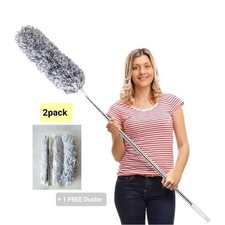 2pack Feather Duster Extendable 253cm Microfiber Long Extension Pole Cobweb Grey