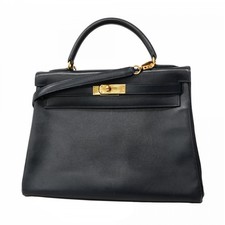 Hermes Hermès Kelly 32 Handbag, Box Calf Leather, Navy, with "Y" Stamp, 2-Way Ba